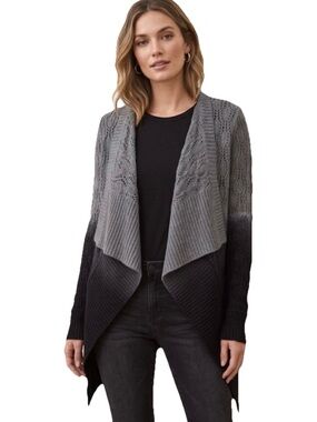 Chaser Black & Grey Drape Front Open Ombre Woven Cotton Cardigan Size Large